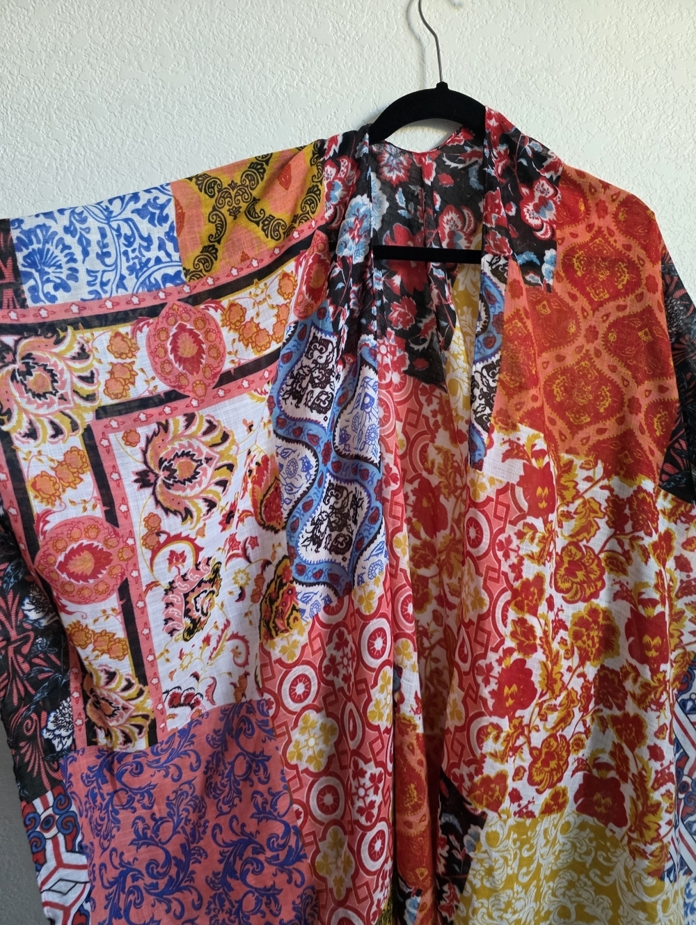 Bright Patchwork Mixed Print Resort Wear Beach Open Front Drape/kimono One Size - Picture 2 of 7